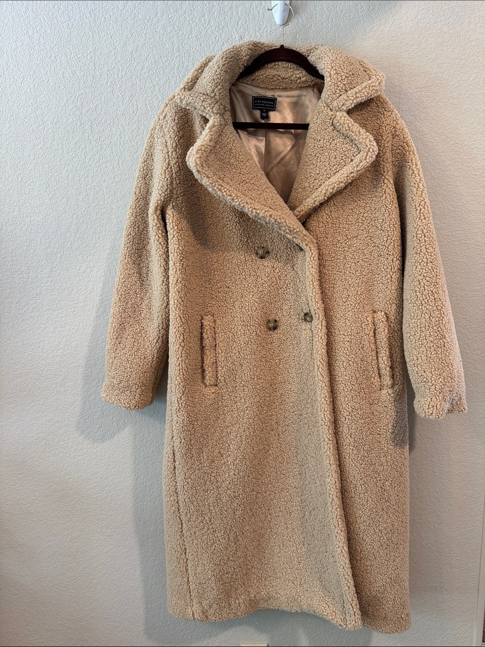 Beige Teddy Double-Breasted Long Sherpa Coat Quiet Luxury
